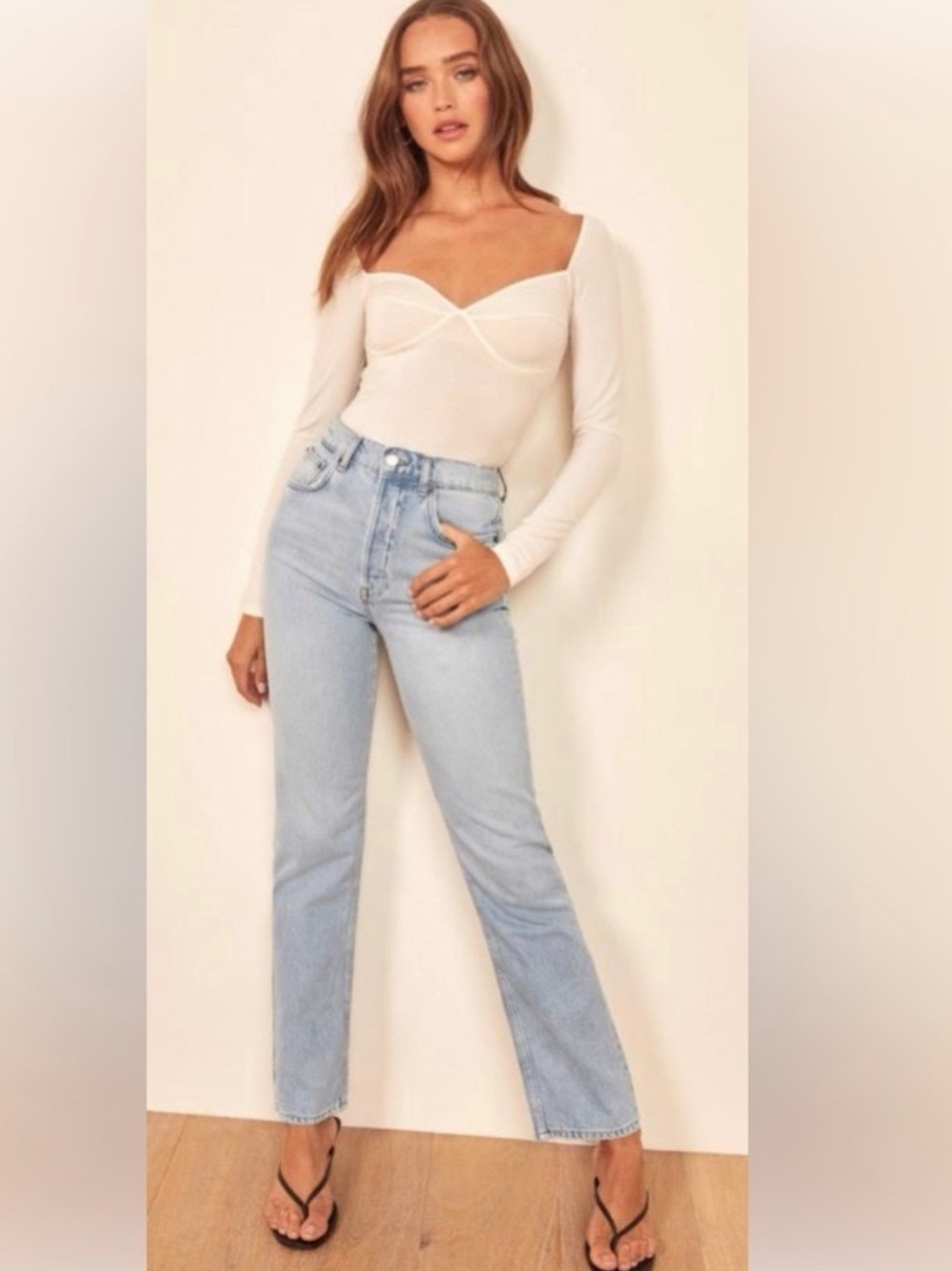 Reformation Cynthia Relaxed High Rise Straight Jeans in Tahoe Size 27